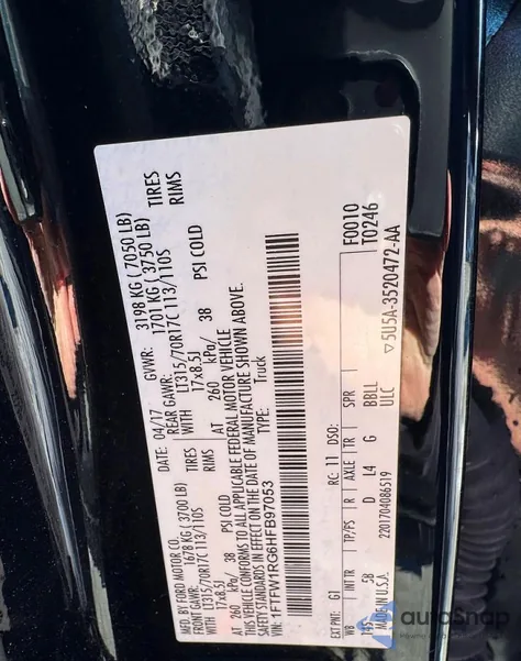 2017 Ford F150 Raptor from USA, damaged, VIN 1FTFW1RG6HFB97053